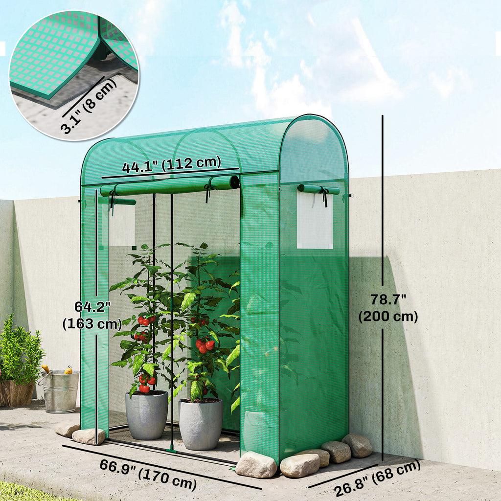 Mini Greenhouse, Portable Garden Green House with Roll-up Door and Mesh Windows, 6' x 2' x 6.6', Green