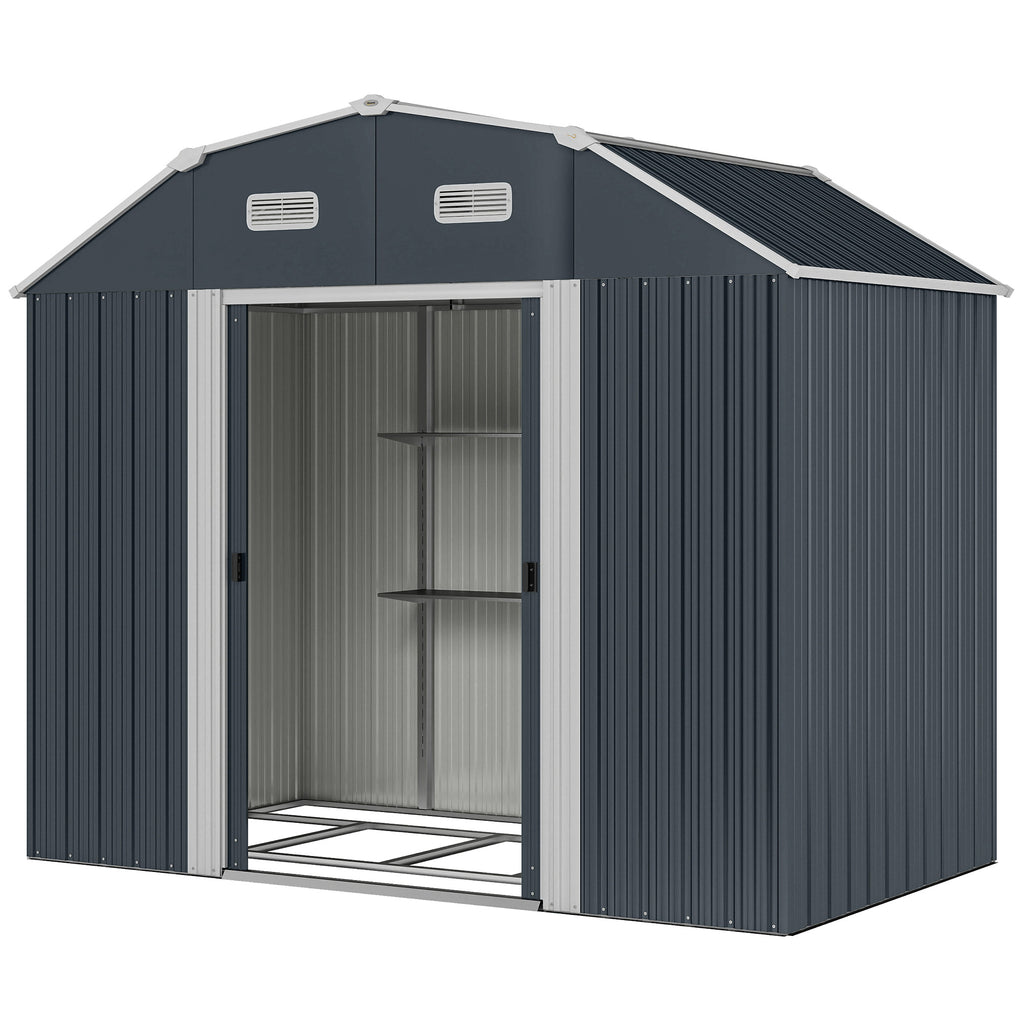 8' x 4' Galvanized Outdoor Storage Shed, Garden Shed with Adjustable Shelves, Double Sliding Doors and Vents