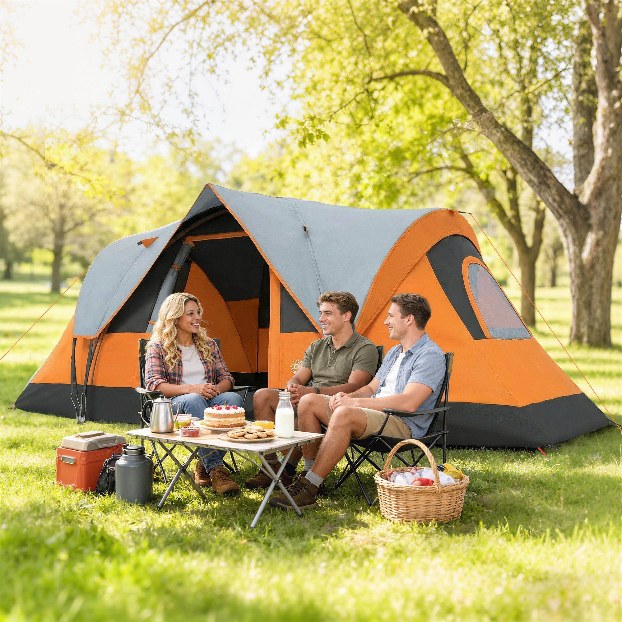 5 Person Family Tent, Outdoor Camping Tent with Lighting Hook, Carrying Bag for Camping, Hiking and Travelling, Orange