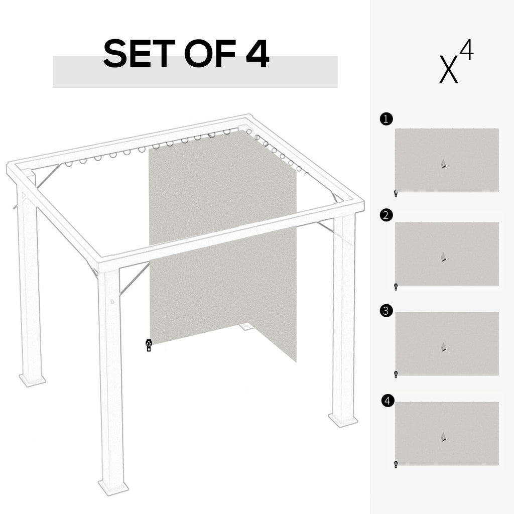 Gazebo Curtains, 10' x 12' Universal Replacement Privacy Curtain, 4-Panels Sidewall with Hooks/C-Rings, Light Grey