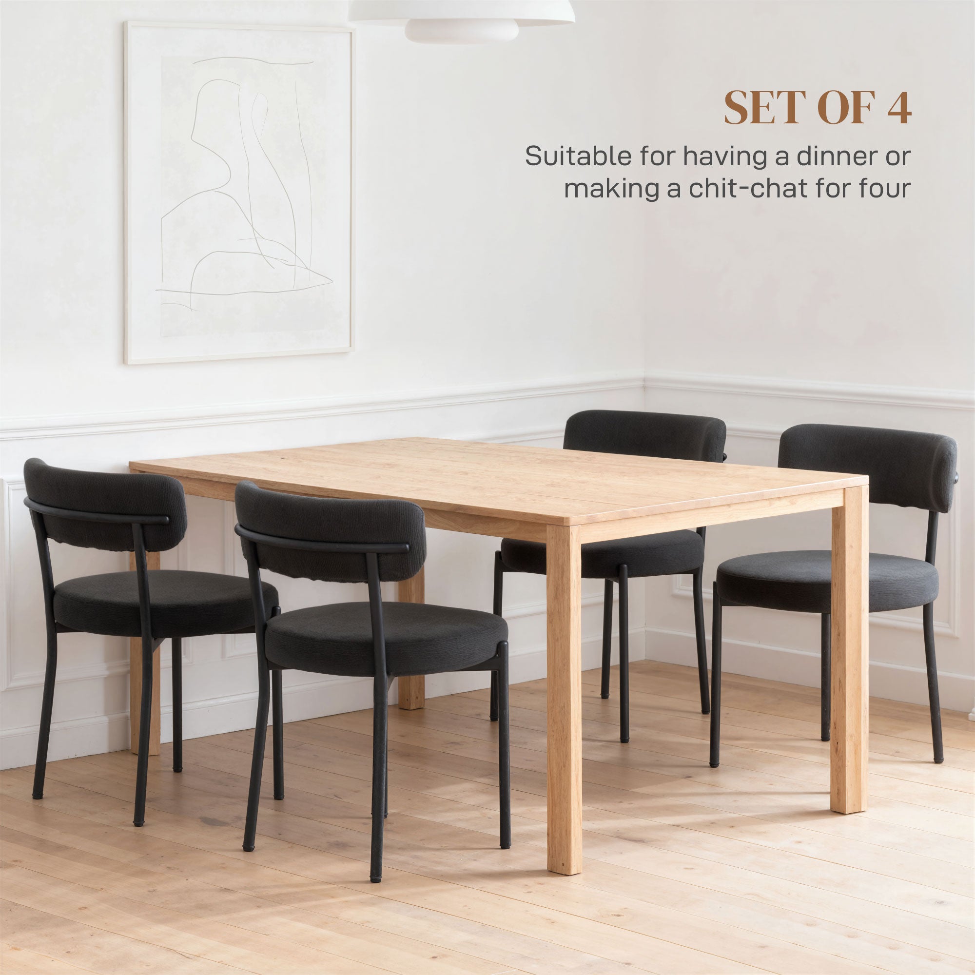 4 Pieces Kitchen Chairs, Modern Dining Chairs w/ Corduroy Upholstery and Steel Legs for Living Room, Black