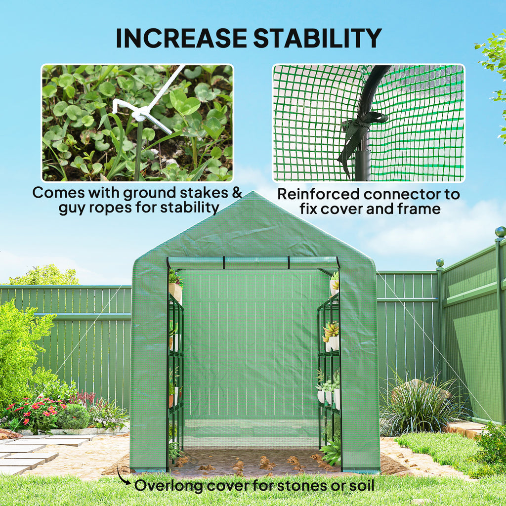 8' x 6' x 7' Portable Walk-In Greenhouse Hot House with 18 Shelves,  Water/UV Resistant Weather Cover, & Roll Up Door