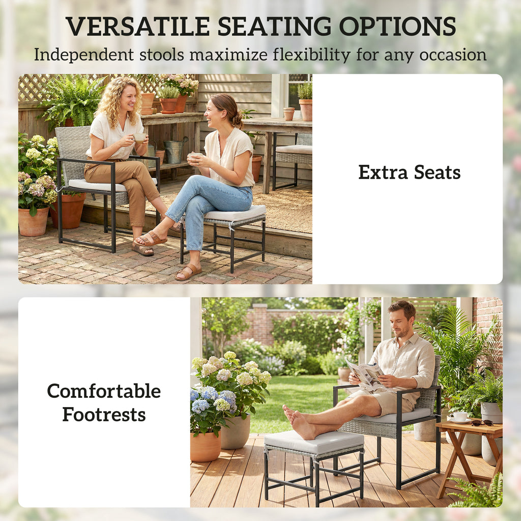 11 Pieces Wicker Patio Dining Set, Rattan Outdoor Furniture Set with 6 Armchairs, 4 Stools, Light Grey