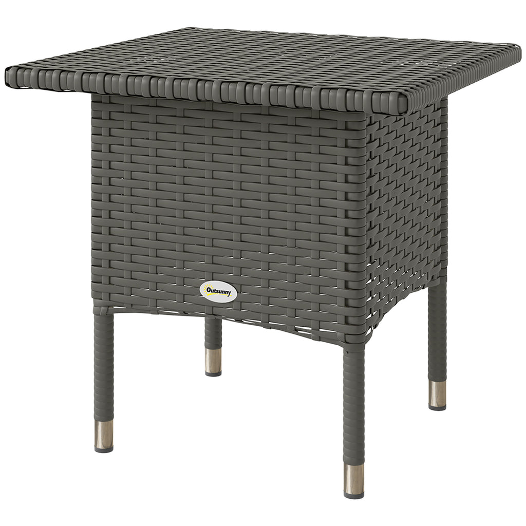 Wicker Outdoor Side Table, 20" Square Patio End Table w/ Full Woven Top, Grey