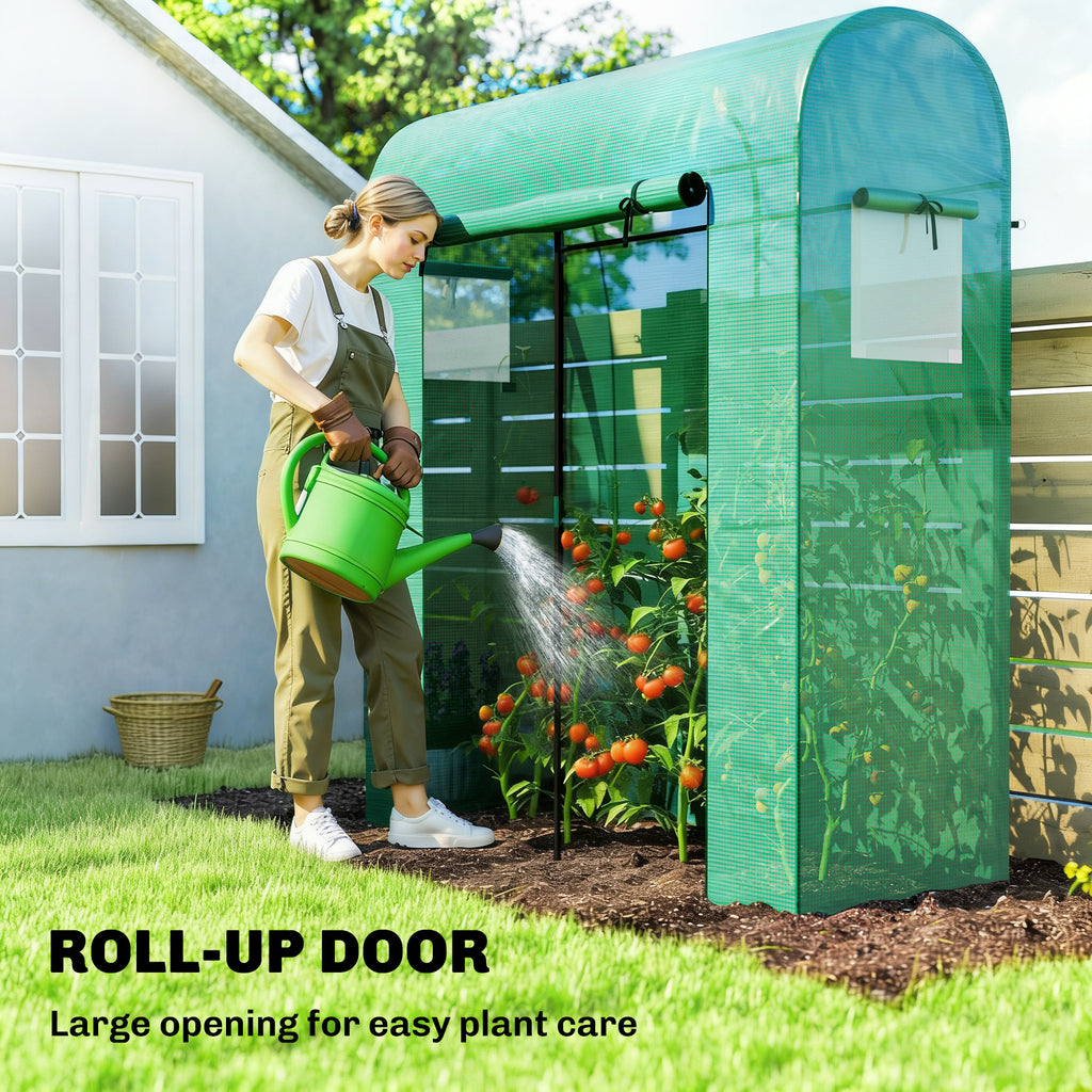 Mini Greenhouse, Portable Garden Green House with Roll-up Door and Mesh Windows, 6' x 2' x 6.6', Green