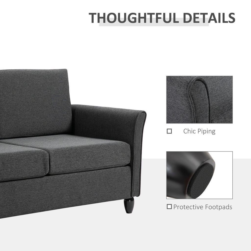 2-Seat Sofa Two-Seater Couch with Armrests and Wood Legs for Living Room, Bedroom, Dark Grey