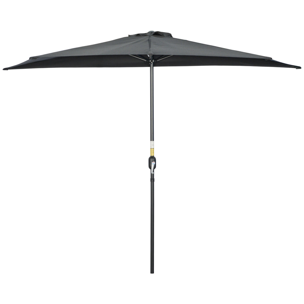 9.8ft Half Umbrella Semi Round Patio Parasol with Crank Handle, Top Vent for Garden, Balcony- NO BASE INCLUDED, Black