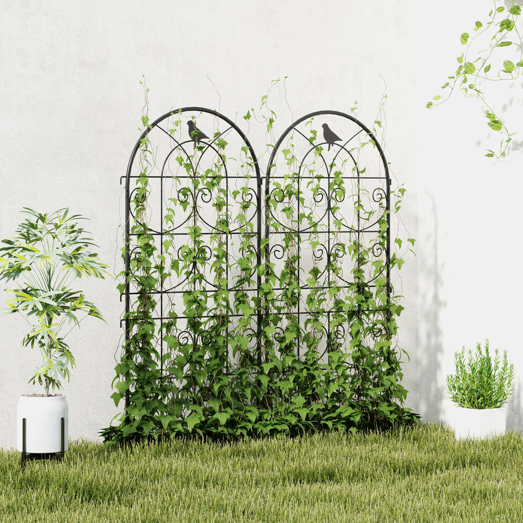 Set of 2 Metal Garden Trellis, Decorative Trellis Panels, Bird Design, 120 x 50 cm, Black