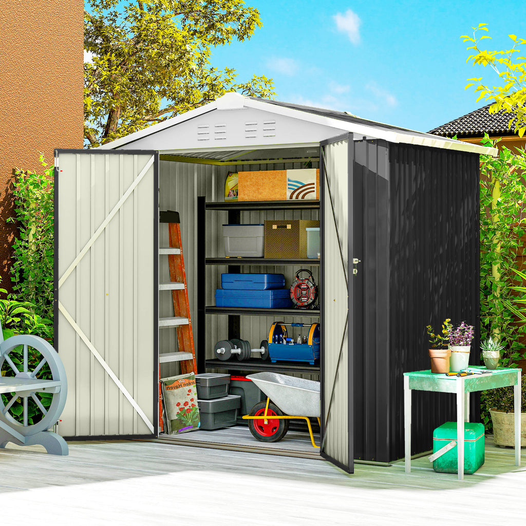 6.5' x 4'  Outdoor Storage Shed, Metal Garden Shed with Lockable Double Doors, 4 Vents, Dark Grey