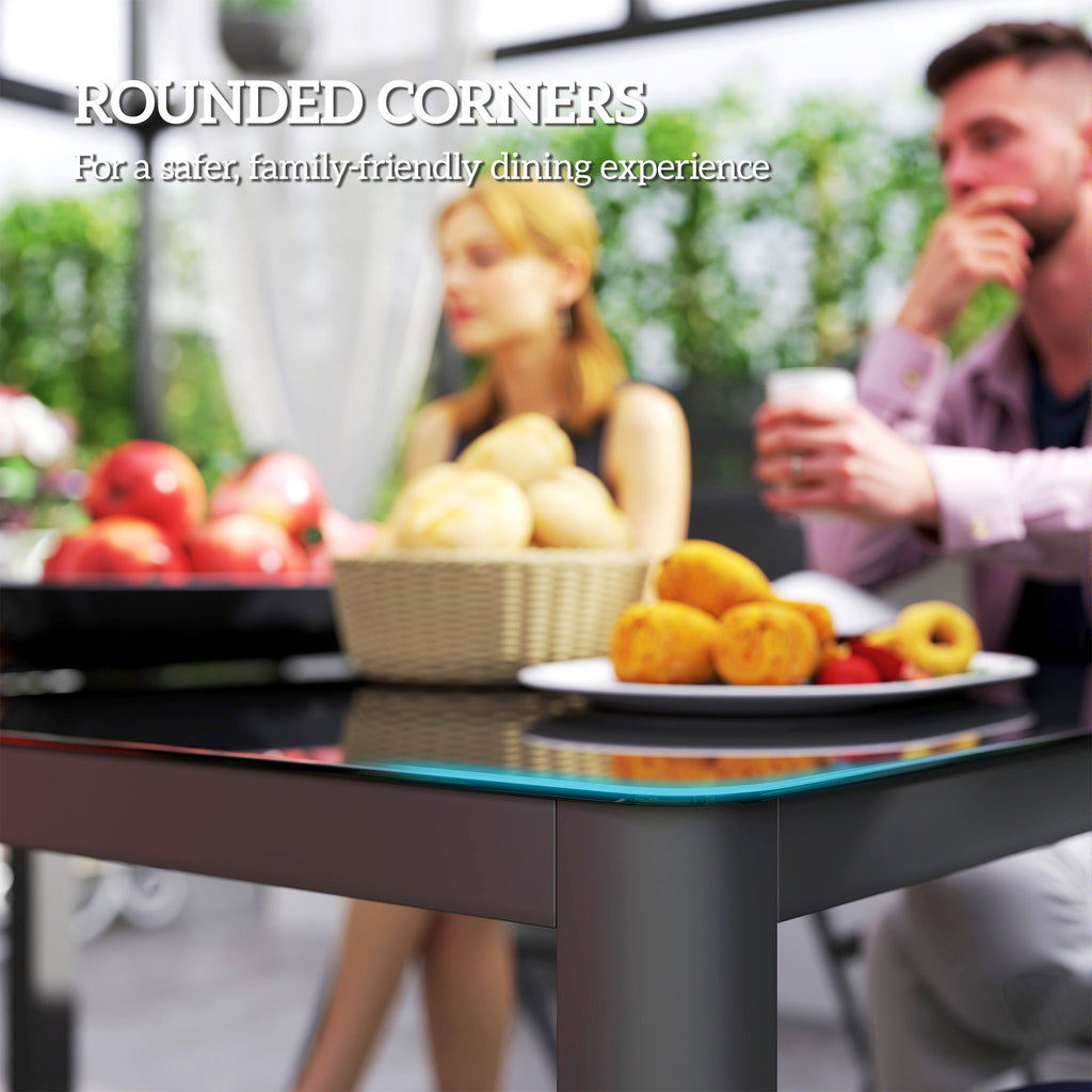 59" x 35" Aluminium Outdoor Dining Table for 6, with Glass Tabletop, Grey