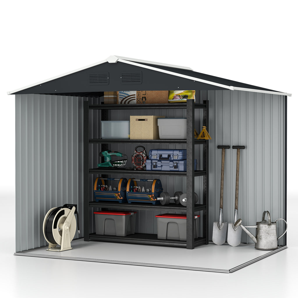 8' x 6' Outdoor Storage Shed, Metal Garden Tool Storage House with Lockable Sliding Doors and Vents for Backyard Patio Lawn, Charcoal Grey