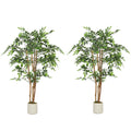 5FT Artificial Banyan Tree Set of 2, Fake Potted Tree with Solid Wood Trunk and Pot for Indoor