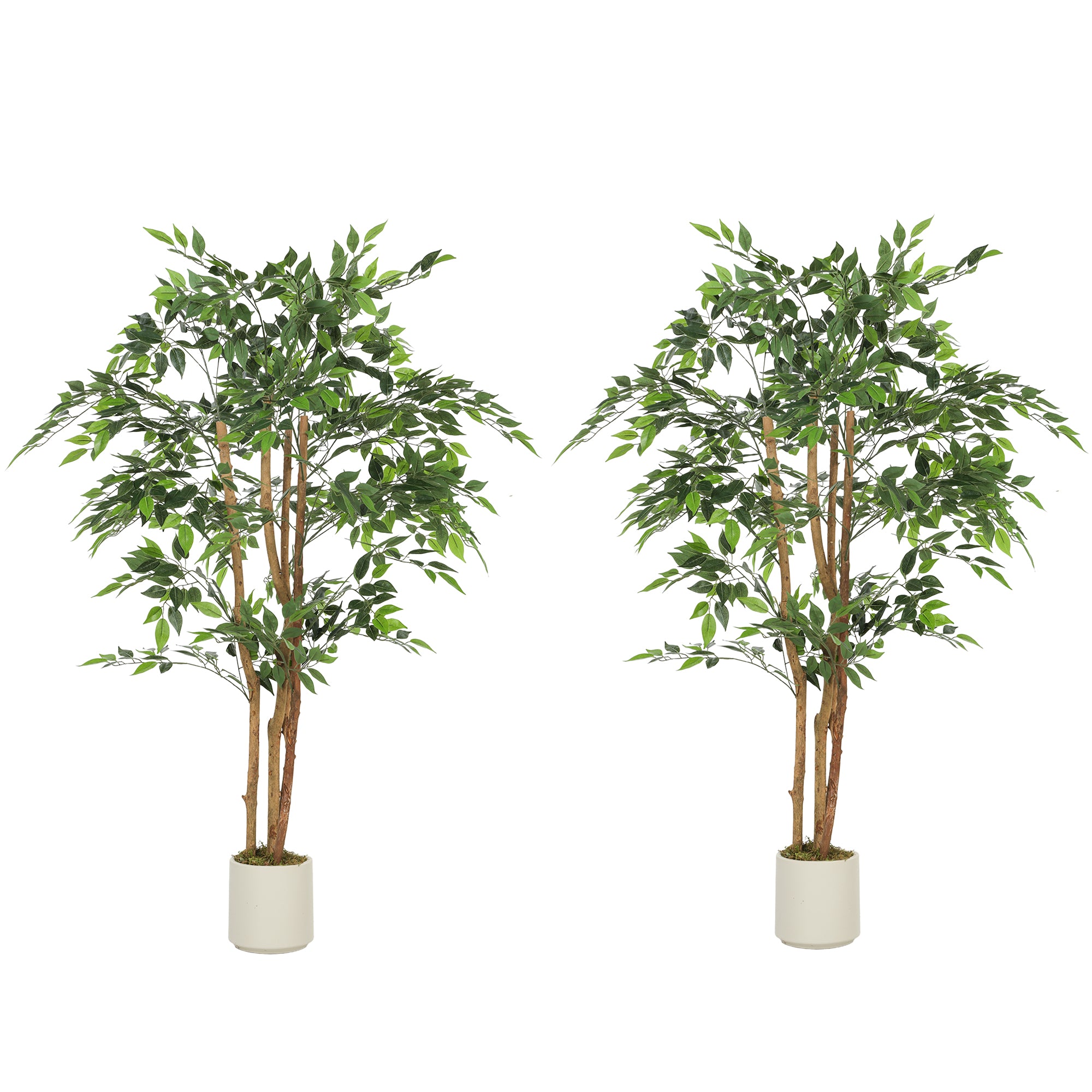5FT Artificial Banyan Tree Set of 2, Fake Potted Tree with Solid Wood Trunk and Pot for Indoor