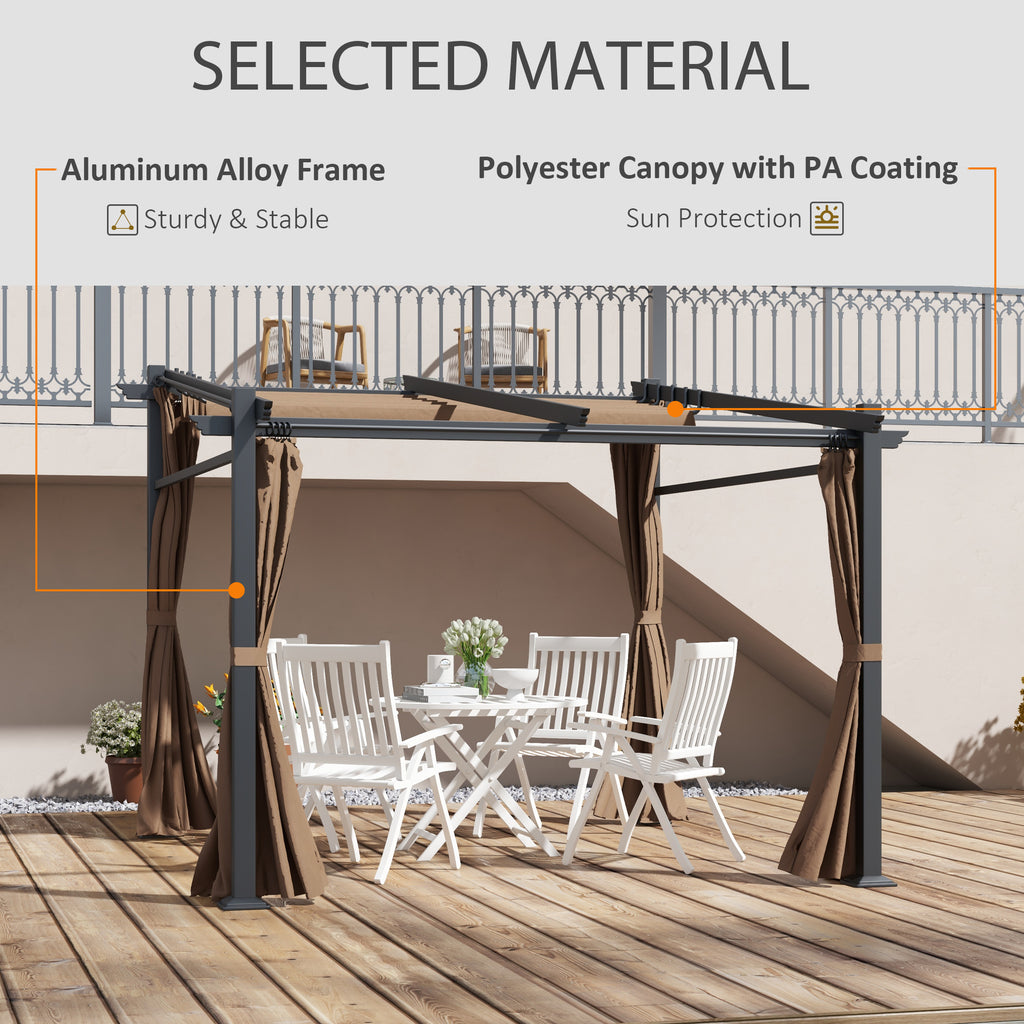 Metal Pergola with Sliding Roof Canopy, Retractable Pergola Canopy, 10' x 10', Coffee