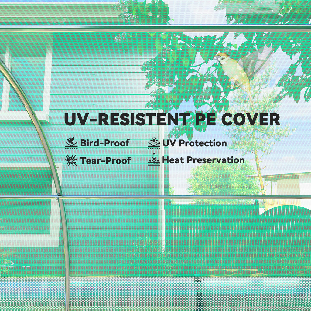 Walk-in Tunnel Greenhouse, Plant Hot House with Sunshade Net, Roll-up Mesh Sidewalls, 2 Doors, 6.6' x 10' x 6.5' , Green