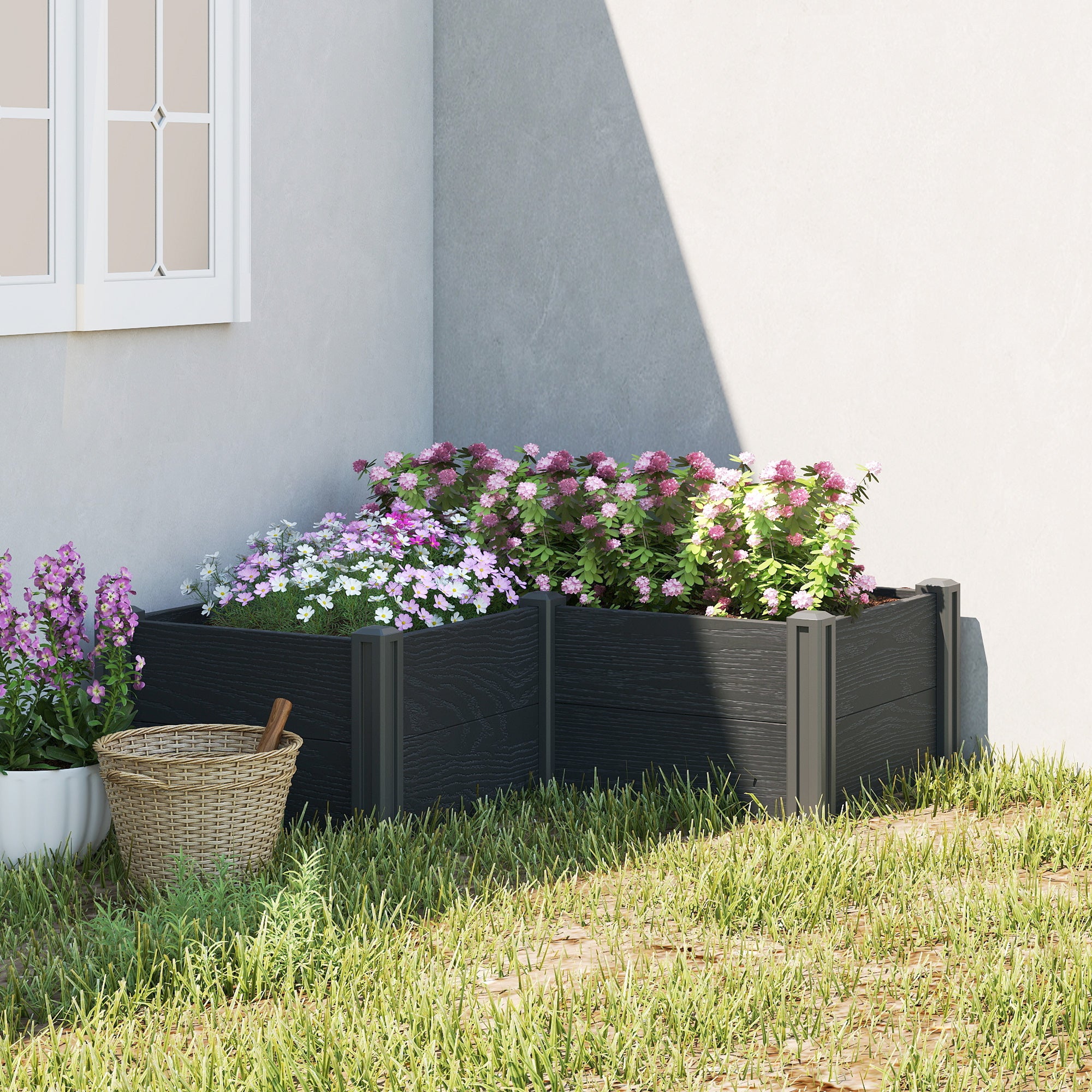 Vinyl Raised Garden Bed Kit, 3 x 3 x 1ft Elevated Garden Box with Open Bottom, Screwless Outdoor Planter Box