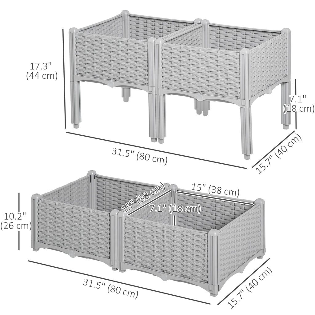 4-piece Raised Garden Bed PP Raised Flower Bed Vegetable Herb Grow Box Stand Grey