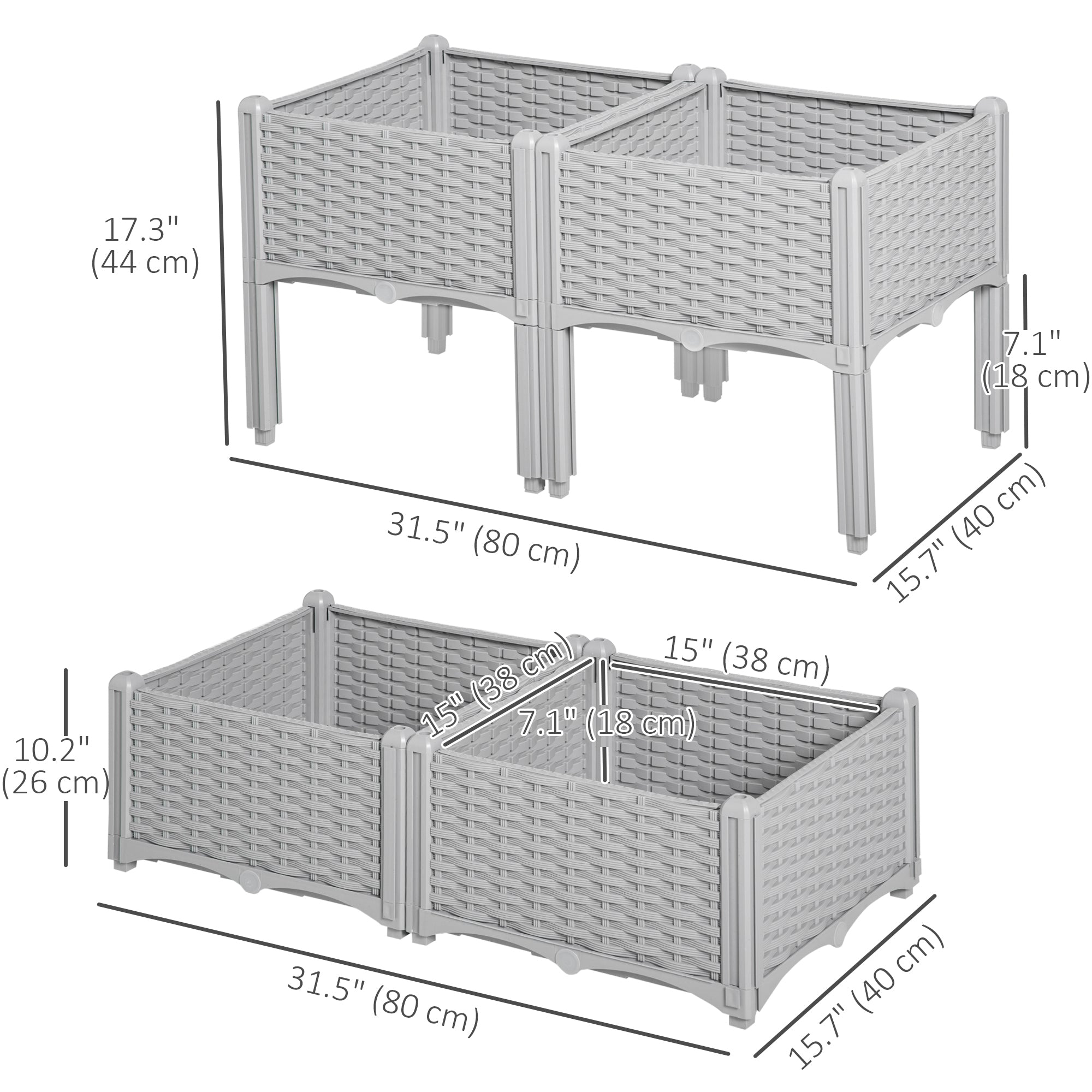 4-piece Raised Garden Bed PP Raised Flower Bed Vegetable Herb Grow Box Stand Grey