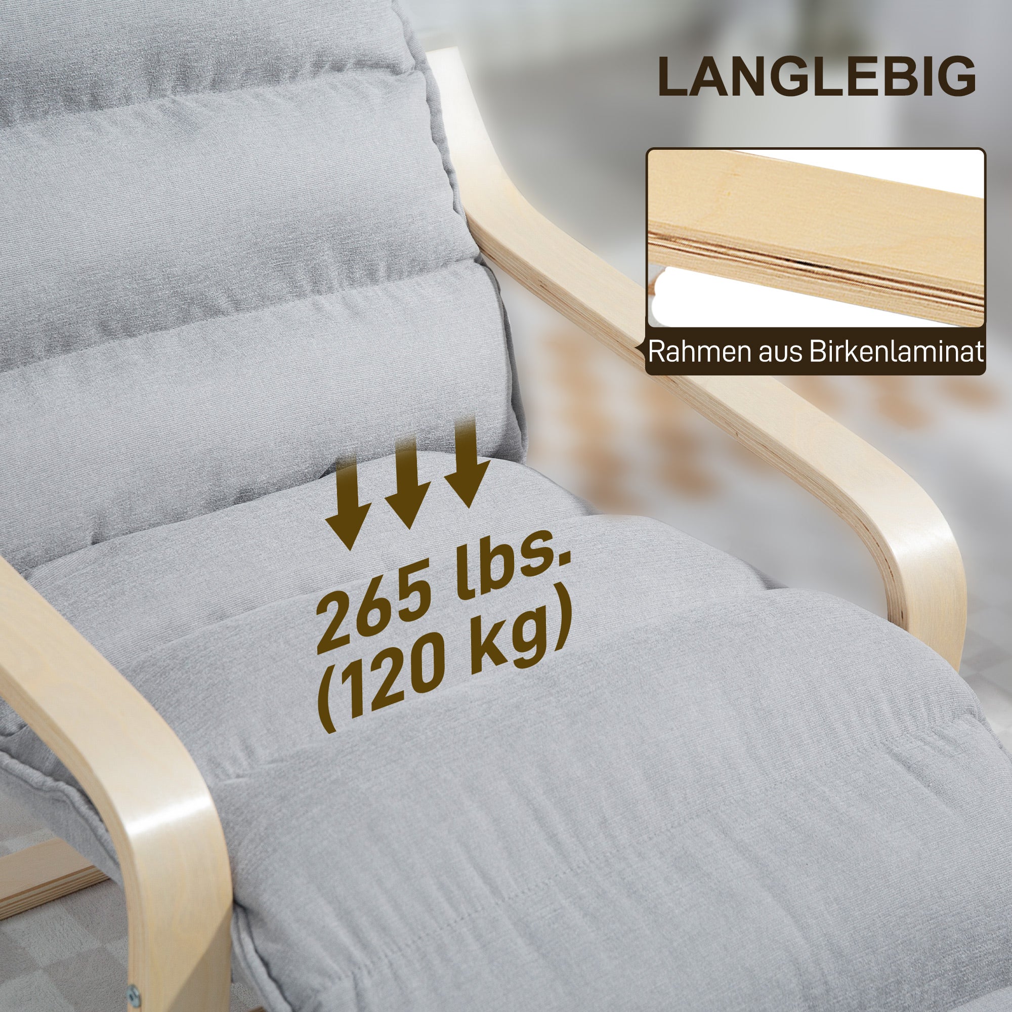 Accent Chair, Velvet Upholstered Living Room Chair with Footrest, Wood Frame, Light Grey