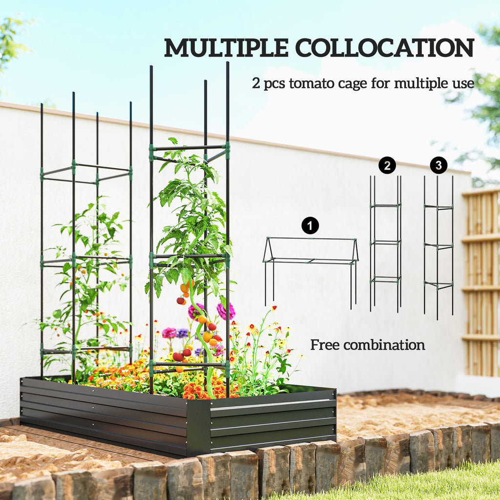 6' x 3' x 1' Raised Garden Bed with 2 Trellis Tomato Cages, Steel Frame Elevated Planter Box, Black