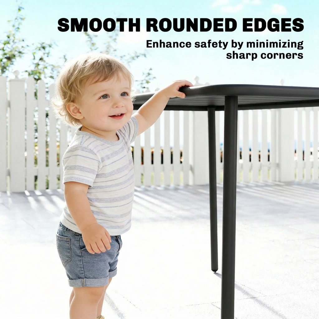 47" x 28" Outdoor Dining Table for 4, Rectangular Patio Table with Slatted Top and Rounded Edges, Grey