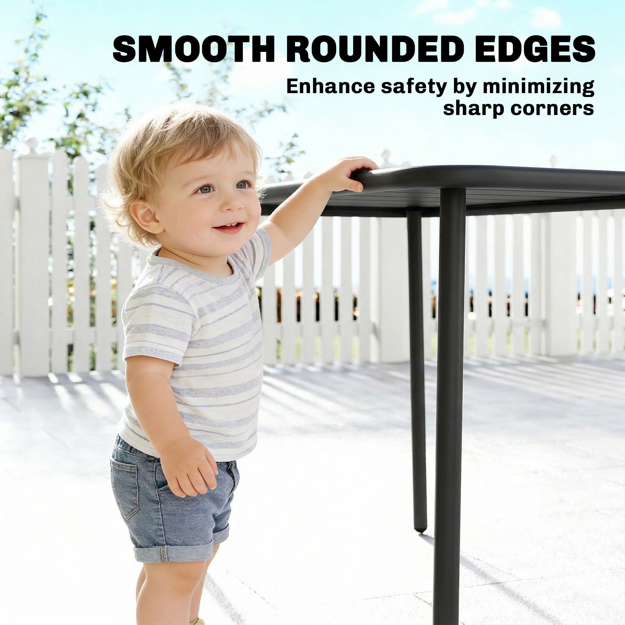 47" x 28" Outdoor Dining Table for 4, Rectangular Patio Table with Slatted Top and Rounded Edges, Grey