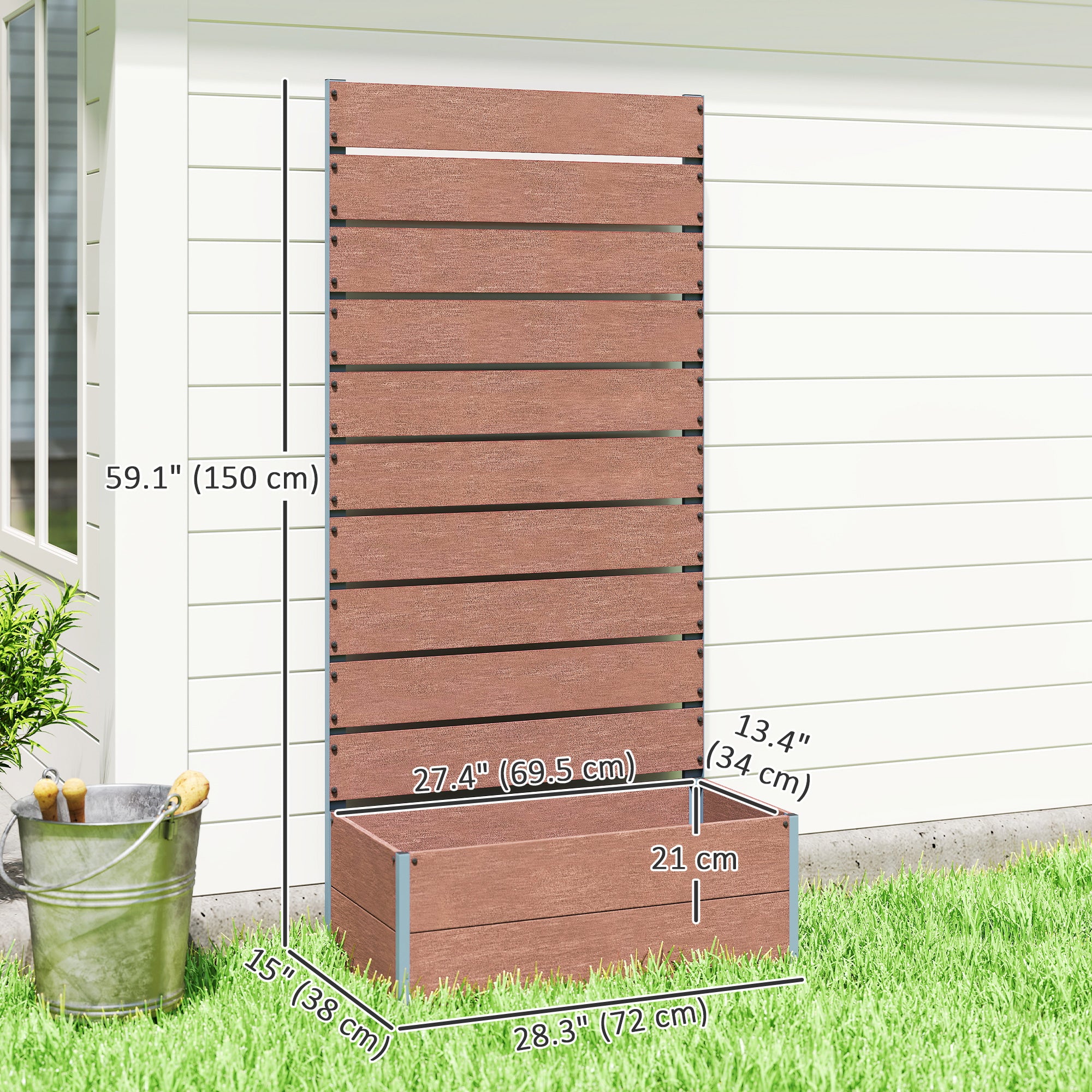 Raised Garden Bed with Trellis, Freestanding Elevated Planter Box for Climbing Vines, 28" x 15" x 59", Light Brown