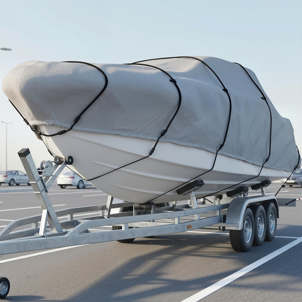 22-24 Ft Trailer Boat Cover, 3000mm Waterproof Universal Boat Cover with Quick-Fasten Buckles, Light Grey
