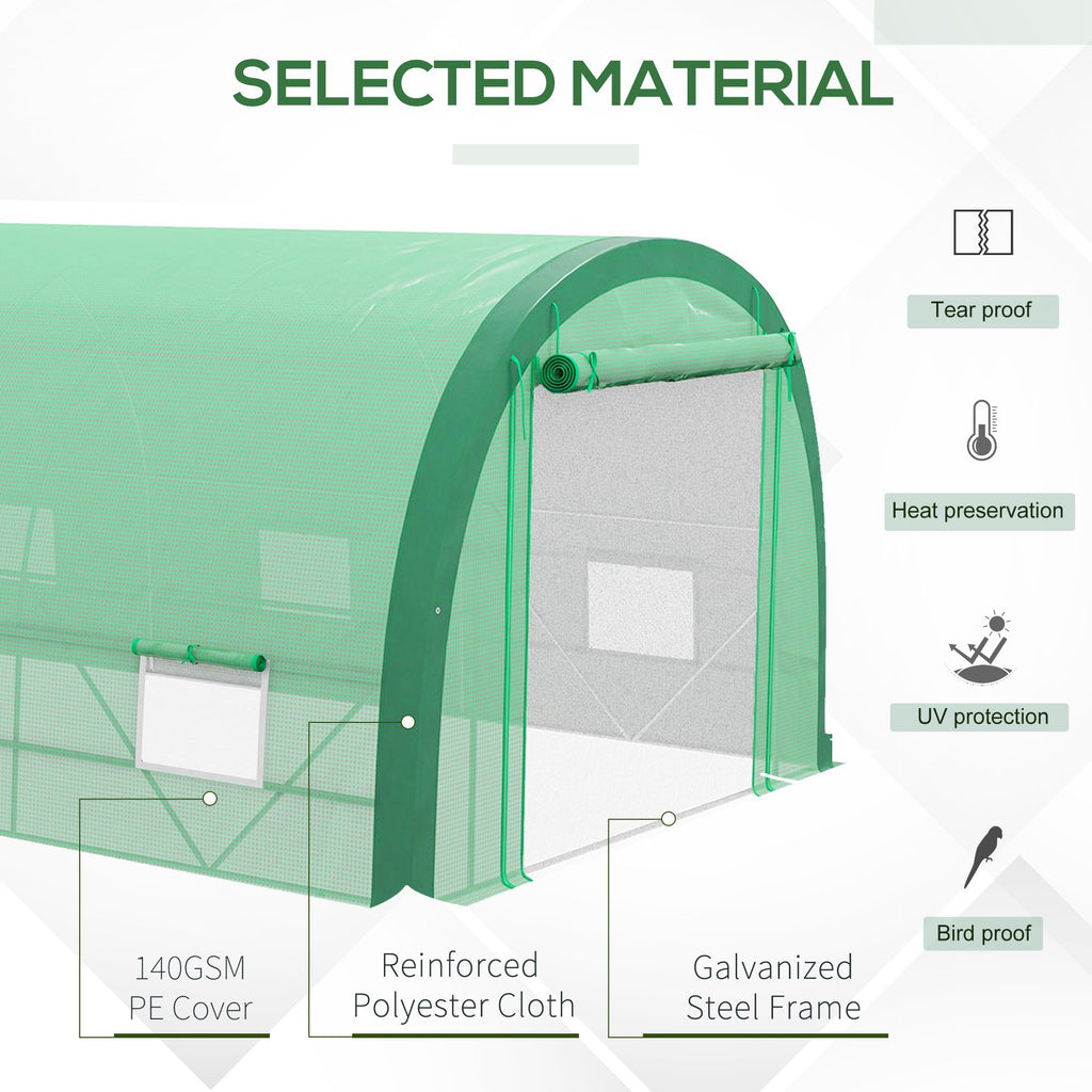 19.5' x 10' x 6.5' Upgraded Tunnel Greenhouse Green House with Mesh Door and Windows, 15 Plant Labels and Gloves, Green