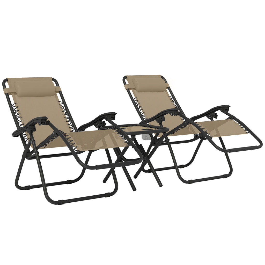 Zero Gravity Chair Set of 2 Patio Chair with Side Table Cupholders and Pillows for Pool, Backyard, Lawn, Beige