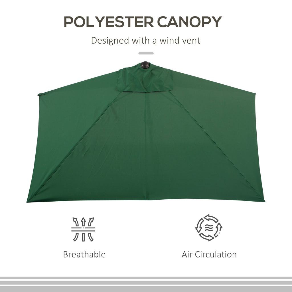 8ft Half Umbrella with Crank Operation UV30+ Protection Balcony Parasol w/ 5 Ribs Patio Garden Outdoor Sun Shade, Green