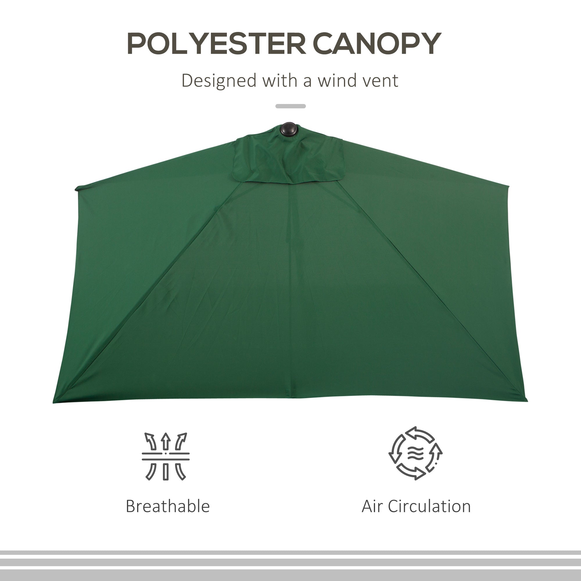 8ft Half Umbrella with Crank Operation UV30+ Protection Balcony Parasol w/ 5 Ribs Patio Garden Outdoor Sun Shade, Green