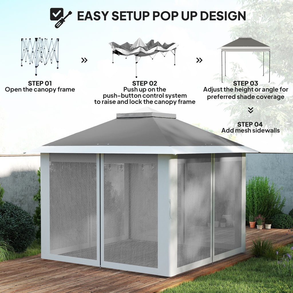 11' x 11' Pop Up Gazebo, Double Roof Foldable Height Adjustable Canopy Tent with Mesh Sidewalls, Carrying Bag, Dark Grey