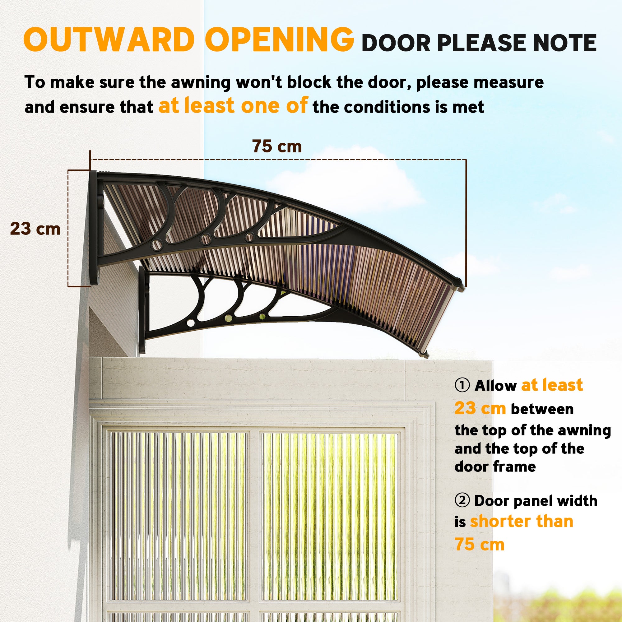 Window Awning Door Canopy, Polycarbonate Cover Patio Awnings, 47" x 30", Brown