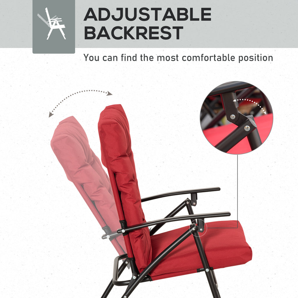 Set of 2 Outdoor Folding Chairs with Adjustable Backrest, Padded Camping Chairs for Outdoor Events, Red