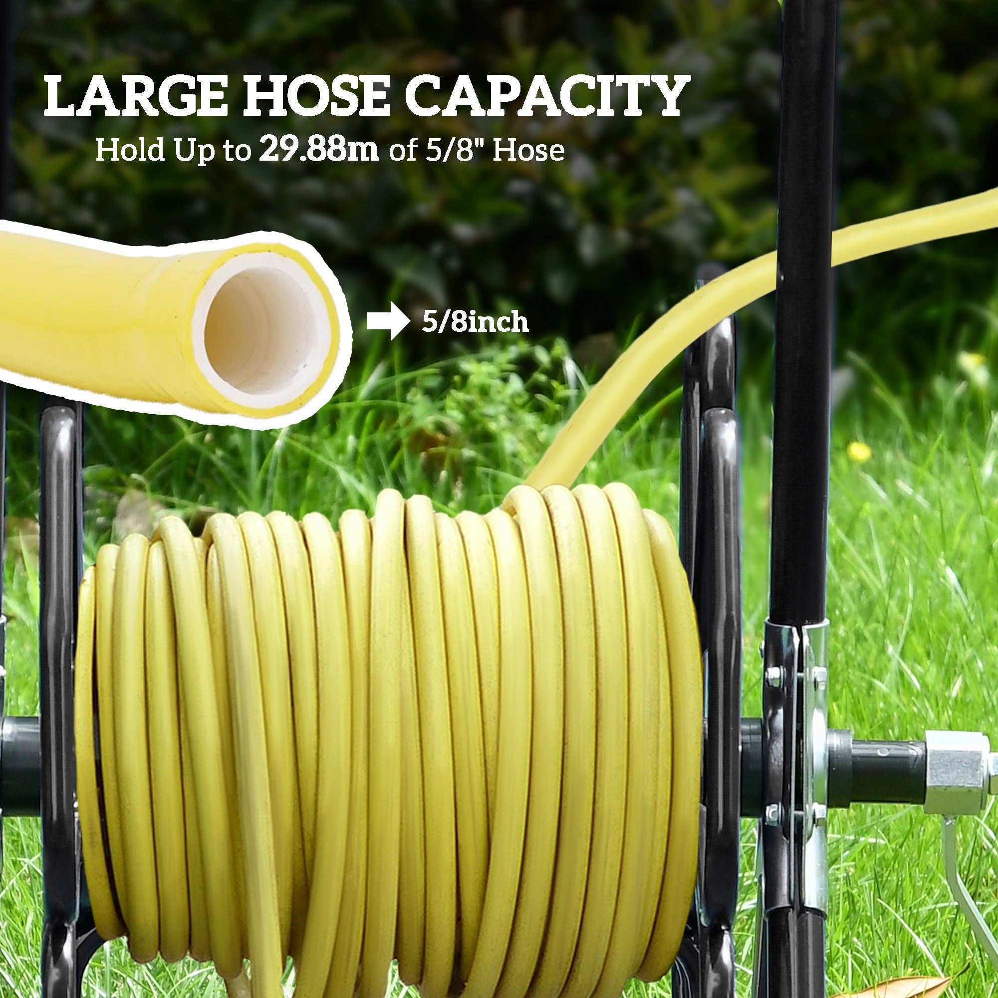 98 ft of 5/8" Hose Reel Cart (Hose Not Included), Garden Water Hose Carts with Wheels for Yard, Lawn, Black