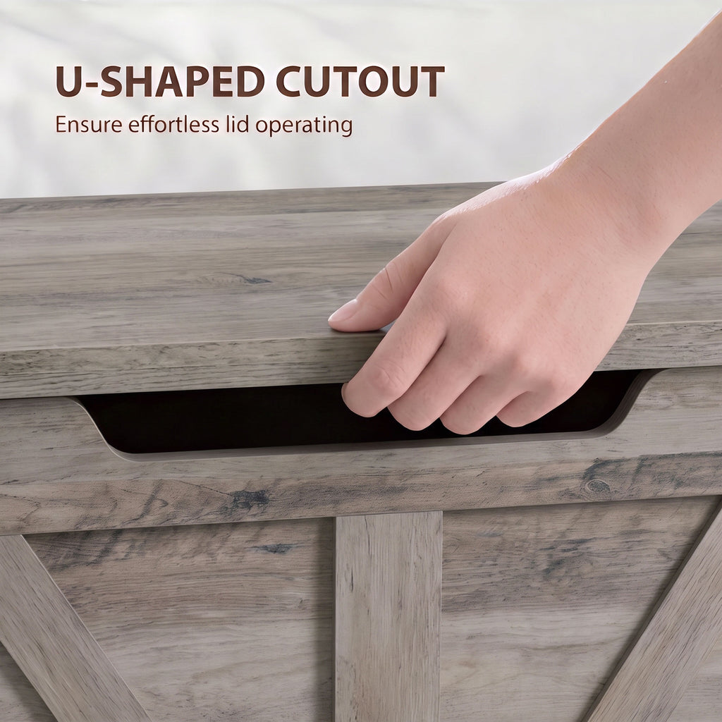 31.5 Inches Storage Chest, Storage Trunk with Safety Hinge for Living Room, Grey Wood Grain