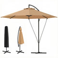 9.5' Cantilever Umbrella with Wind Protection Strap and Cover, Hanging Umbrella with Crank and Cross Base, Khaki
