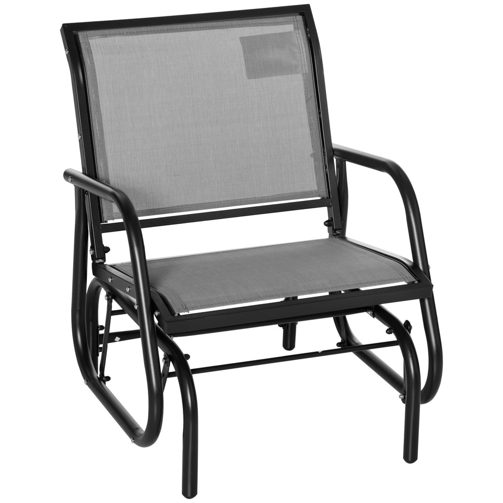 Patio Glider with Breathable Mesh Fabric Seat & Backrest, Metal Frame Outdoor Glider Swing Chair with Armrests, Grey