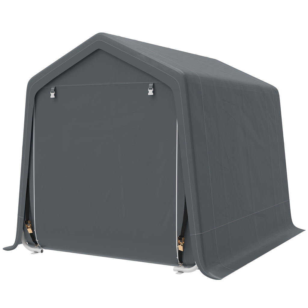 7.9' x 6.6' Garden Storage Tent, Patio Storage Shelter w/ Metal Frame and Double Zipper Doors, Dark Grey