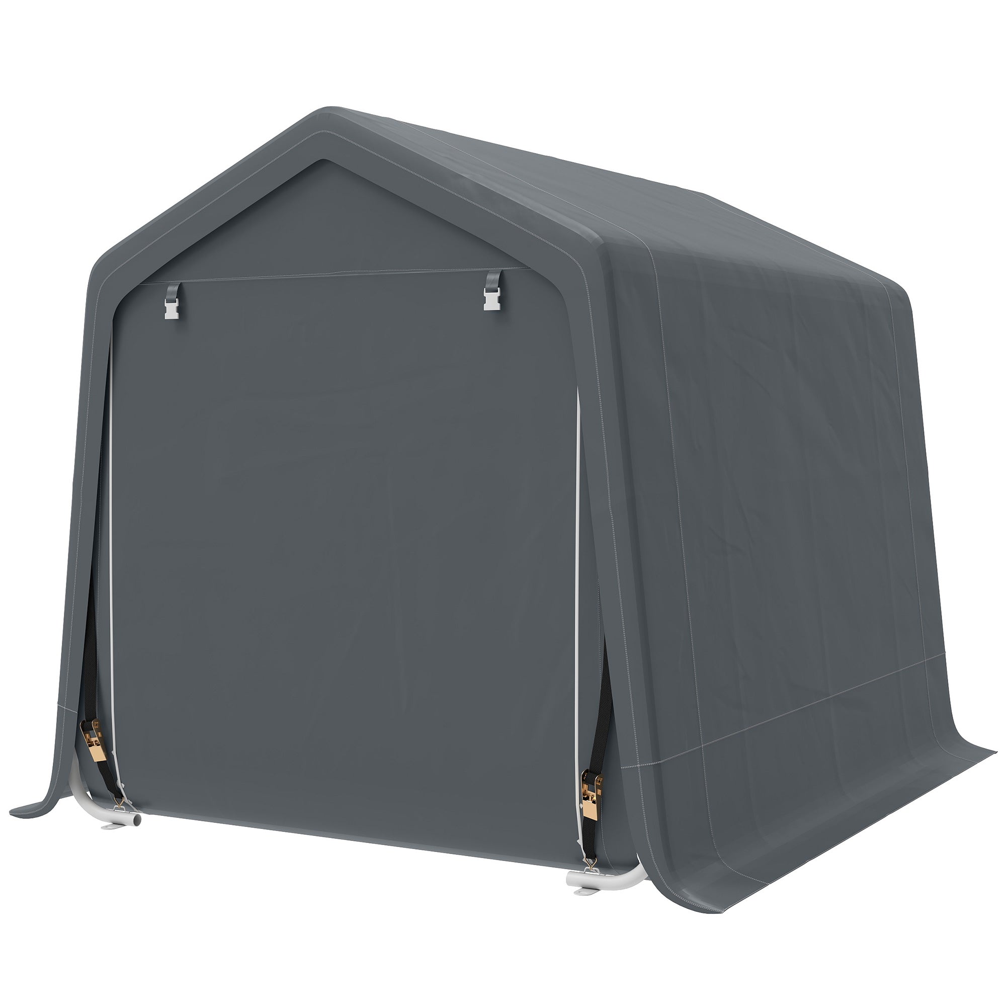 7.9' x 6.6' Garden Storage Tent, Patio Storage Shelter w/ Metal Frame and Double Zipper Doors, Dark Grey