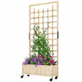 Wooden Planter with Trellis, Raised Garden Bed with Wheels, Drainage Holes for Climbing Plants, Flowers, Nature Wood