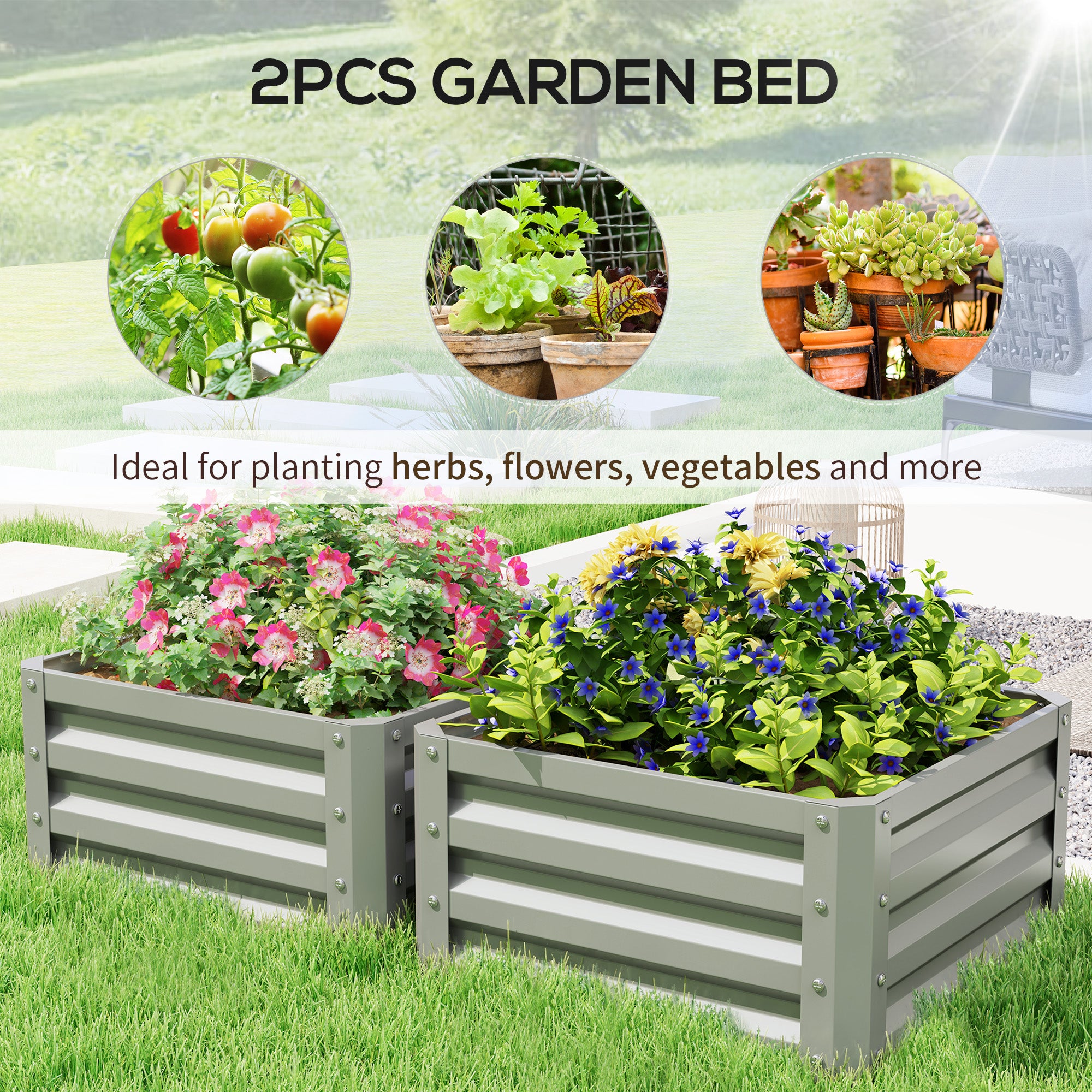 2' x 2' x 1' 2-Pieces Raised Garden Bed with Galvanised Frame