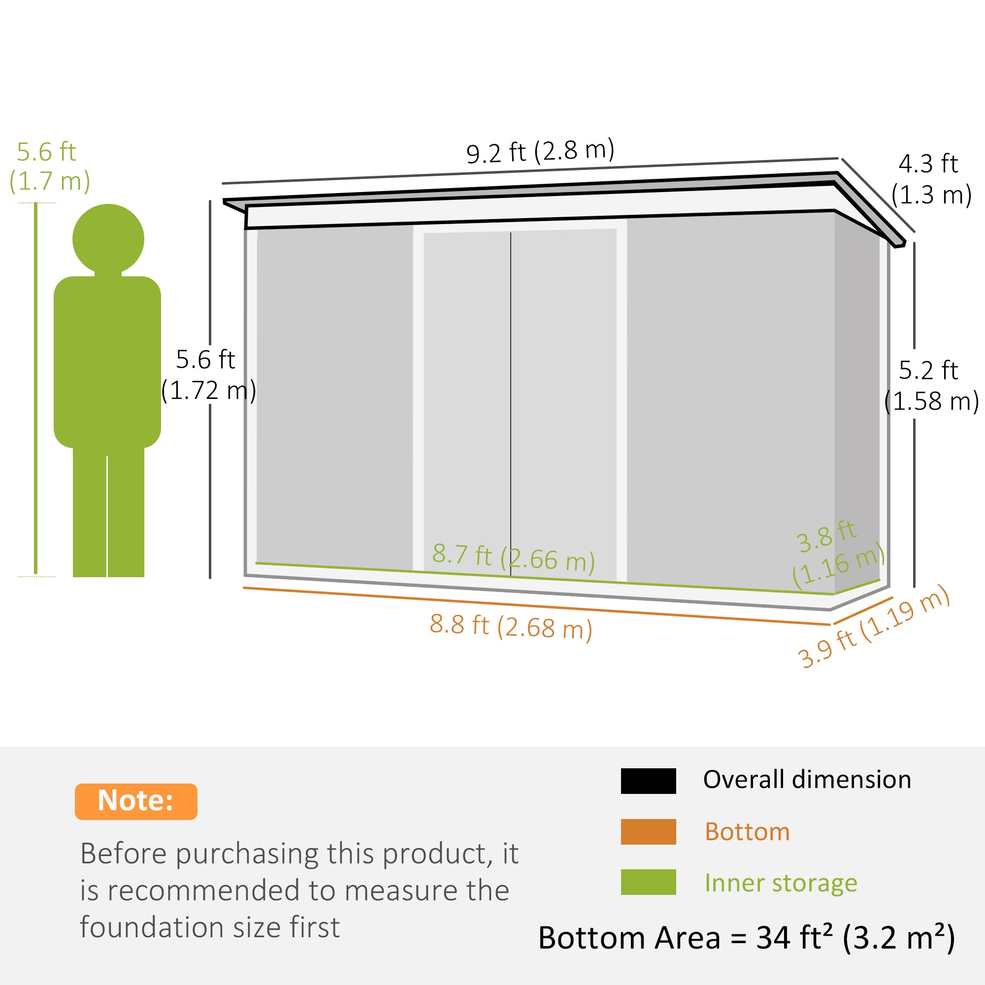 9x4 Outdoor Storage Shed Galvanized Steel Garden Shed with Foundation Kit, Ventilation & Doors, Dark Grey