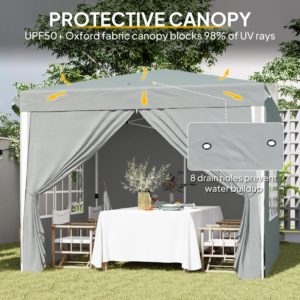 10' x 10' Pop-Up Canopy Tent with Sidewalls, Height-Adjustable, Carry Bag Included, for Outdoor, Garden, Patio, Light Grey