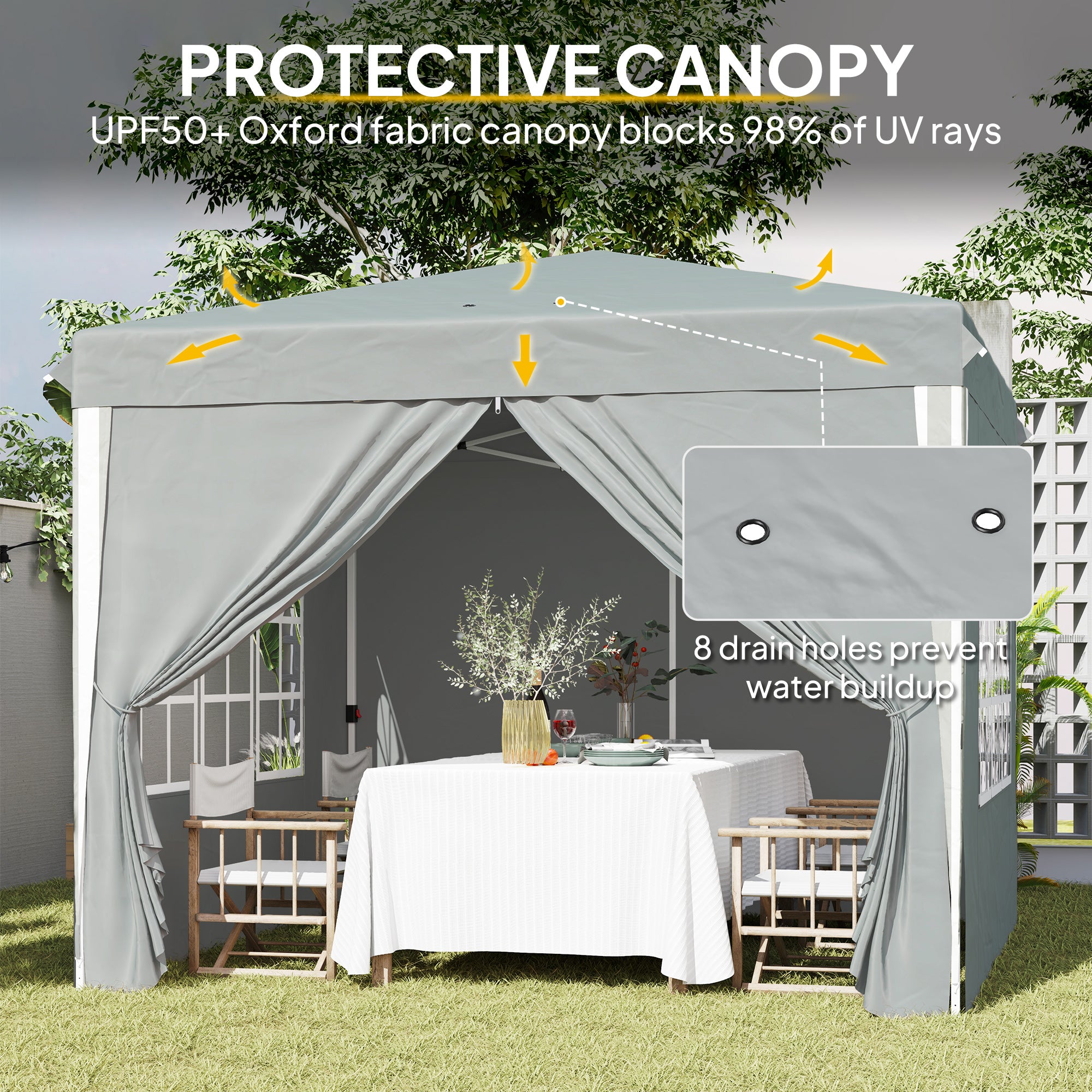 10' x 10' Pop-Up Canopy Tent with Sidewalls, Height-Adjustable, Carry Bag Included, for Outdoor, Garden, Patio, Light Grey