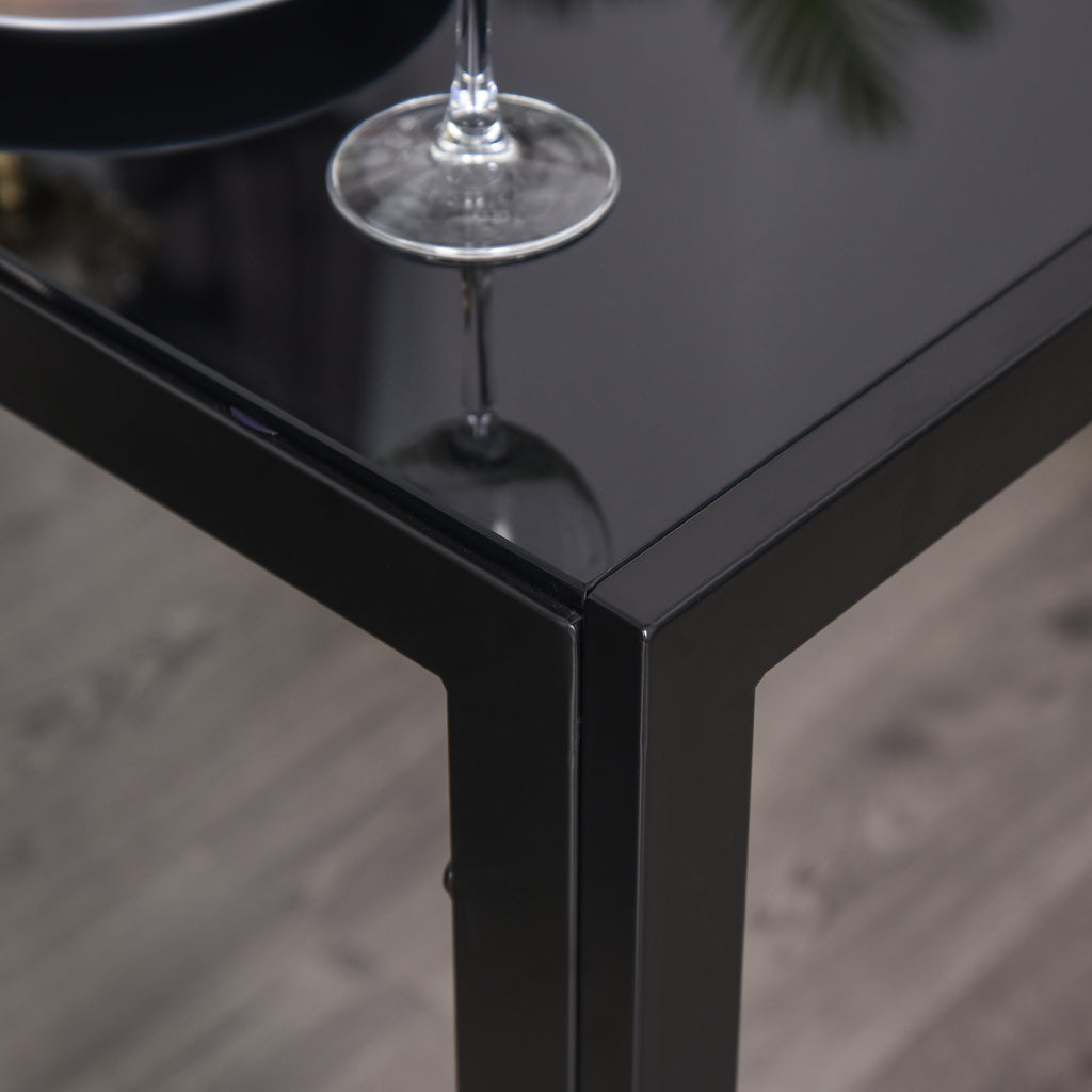 5-Piece Rectangular Glass Kitchen Table and Chairs with Metal Frame and Faux Leather Upholstery for Dining Room, Black