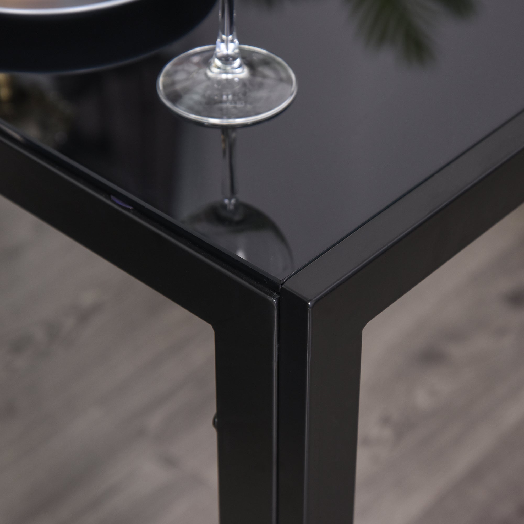 5-Piece Rectangular Glass Kitchen Table and Chairs with Metal Frame and Faux Leather Upholstery for Dining Room, Black