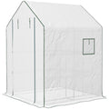 Portable Greenhouse, Walk-In Small Outdoor Green House with 2 Tier U-Shaped Flower Rack Shelves, 4.6' x 4.7', White