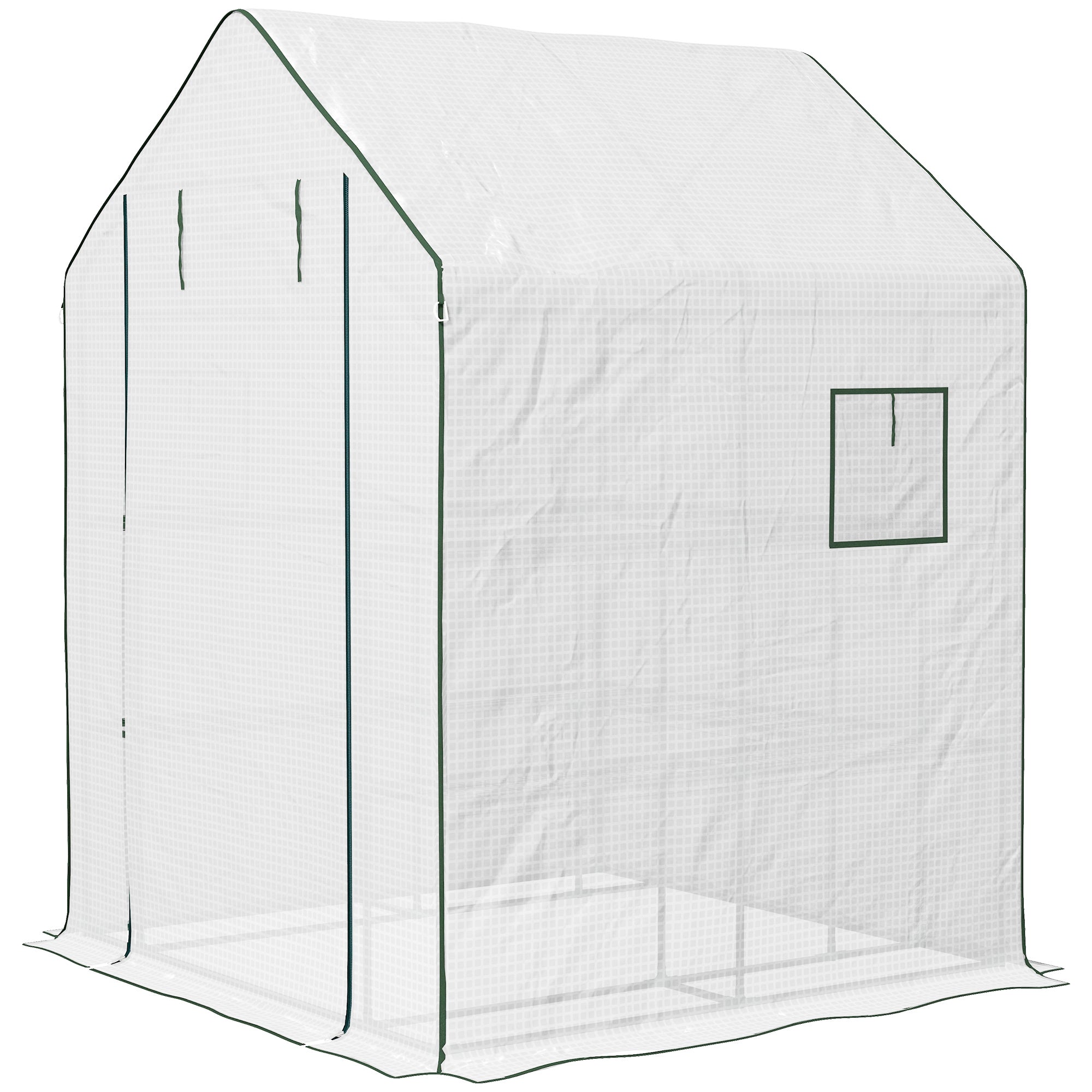 Portable Greenhouse, Walk-In Small Outdoor Green House with 2 Tier U-Shaped Flower Rack Shelves, 4.6' x 4.7', White